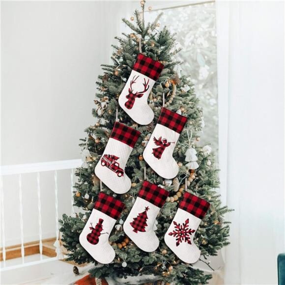 Set of 6 ChristmasStocking(20inch) Silhouette Buffalo Red Plaid/Rustic/Farmhouse - Picture 6 of 7